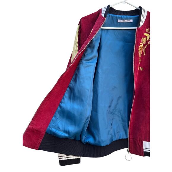 Embellish NYC Red Corduroy Varsity Jacket Full Zip Embroidered Men Small - Picture 5 of 11